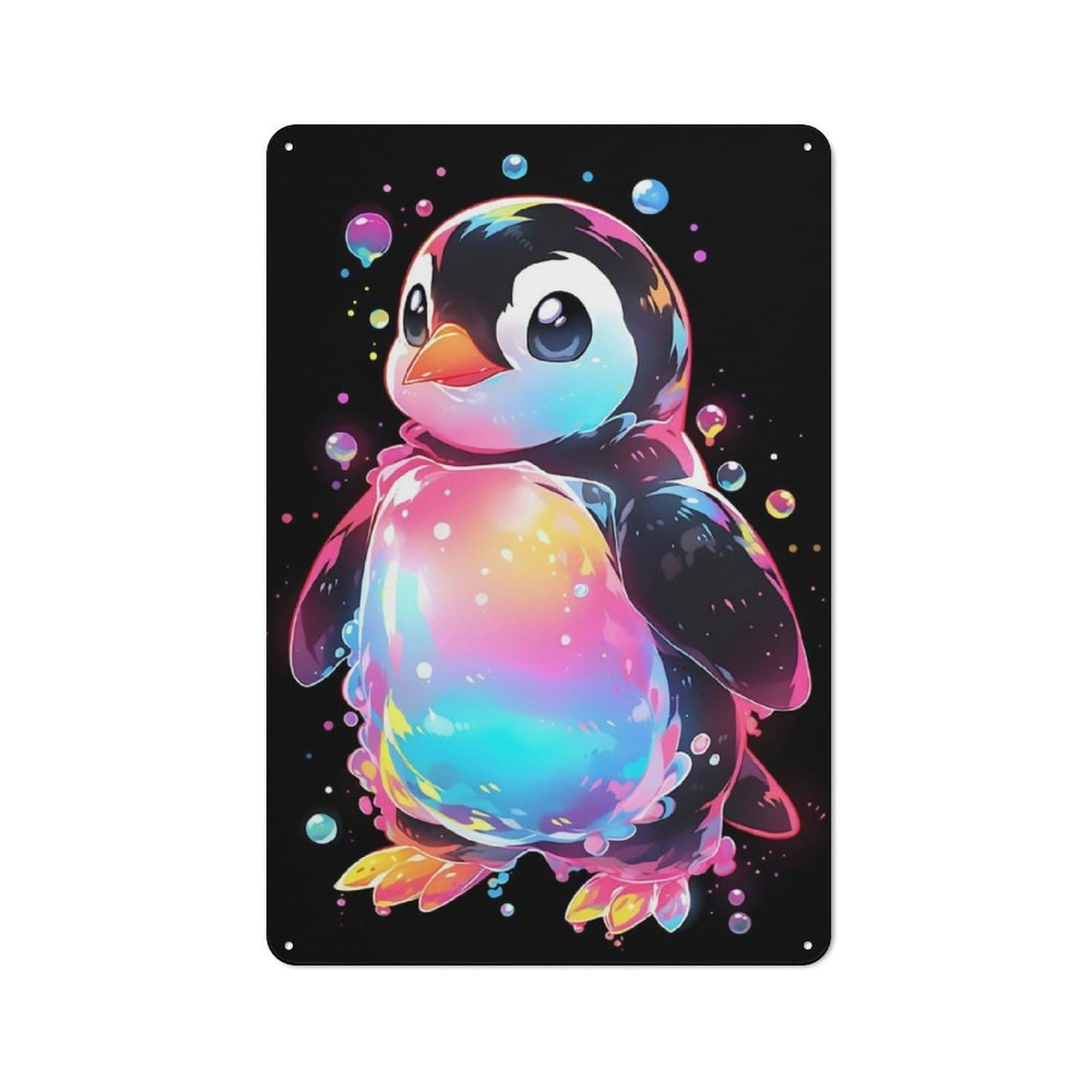 Junmoney Penguin Bubbles Printed Metal Sign 30X20cm For Living Room Or Hallway, A Decorative Christmas Gift For Living Room Decor Lovers
