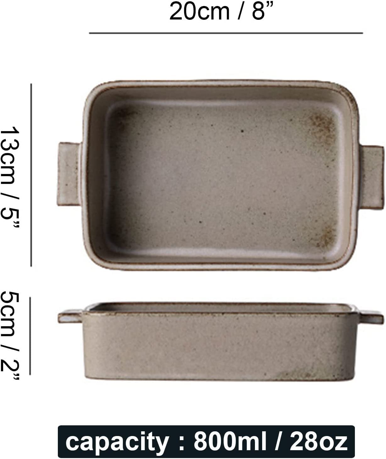 Piatto per lasagne grande profondo, padella rettangolare per lasagne con maniglia,Pentola da forno in ceramica, teglia da forno in porcellana Proof-grigio-28 once 800 ml