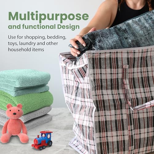 DIVCHI 5 Pack Laundry Bags With Strong Handle & Dual Zip Checkered Reusable Multipurpose Boxes | Shopping Totes | Storage Bag | Moving Bags | Clothes Box (Large, 80 x 70cm) - Image 3