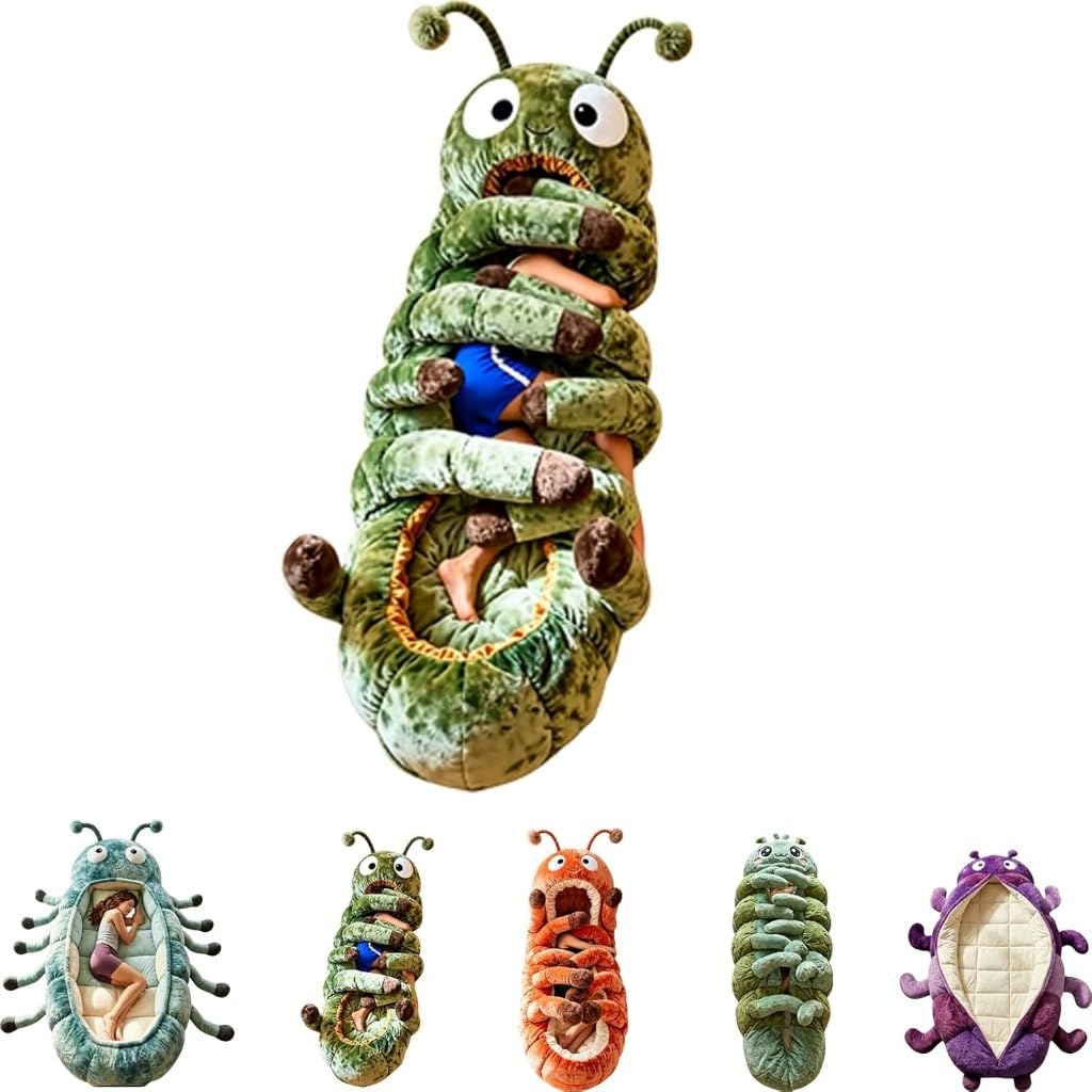 Hugging Caterpillar Sleeping Bags, Plush Cocoon Sleeping Bag, Pull Cord Sleeping Bag, Full Body Plush Lounger, Indoor Nap Pod, Cozy Reading Nest(Bronze(3D style))