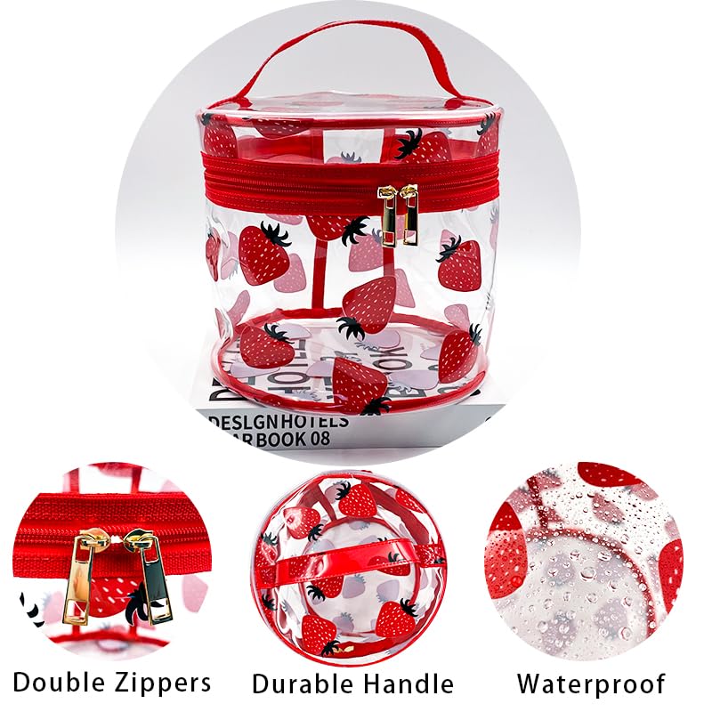 Printed Flowers Clear Cylinder Travel Makeup Bag,Portable Waterproof Pouch with Handle Ideal for Women and Girl (Daisy (D1049-1))3