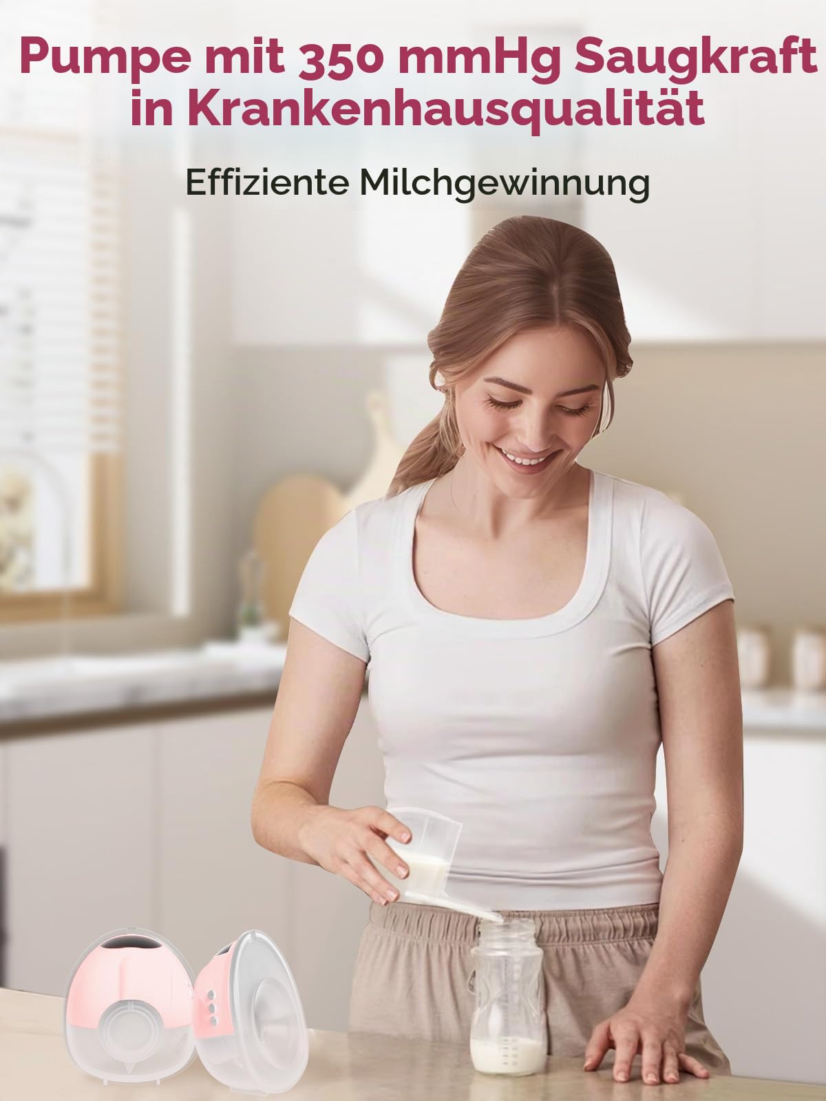 Lulia Milchpumpe Elektrisch LU05, Elektrische Milchpump Handsfree 4 Modi & 9 Stufen, 350mmHg Starke Absaugung, Schmerzfreie, Komfortabler, BPA-Free, mit 17/19/21/24 mm Flansch (Rosa- 1 Stück)