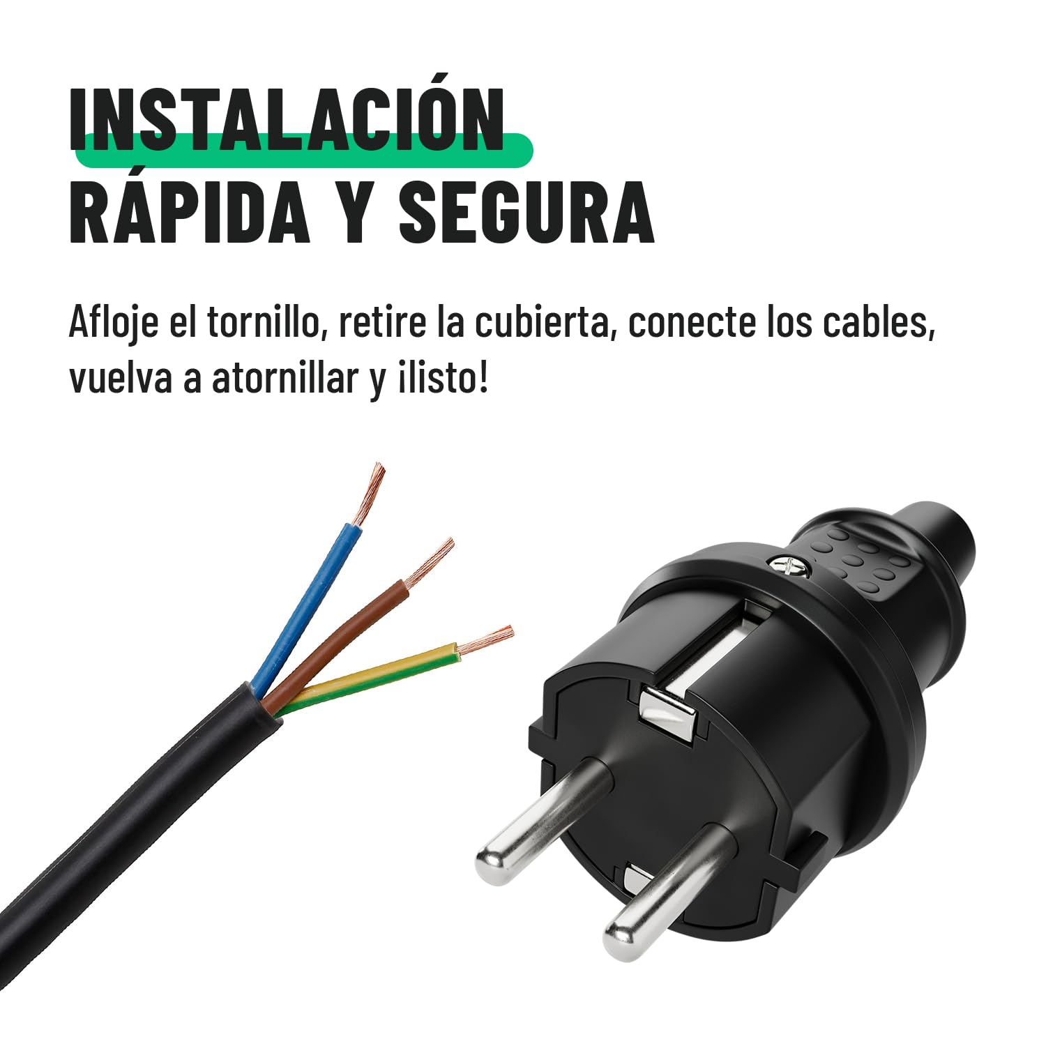 greate 1x clavija enchufe hembra y enchufe macho exteriores de goma con protección contra doblez, 230V, 16A, 3,7kW & IP44