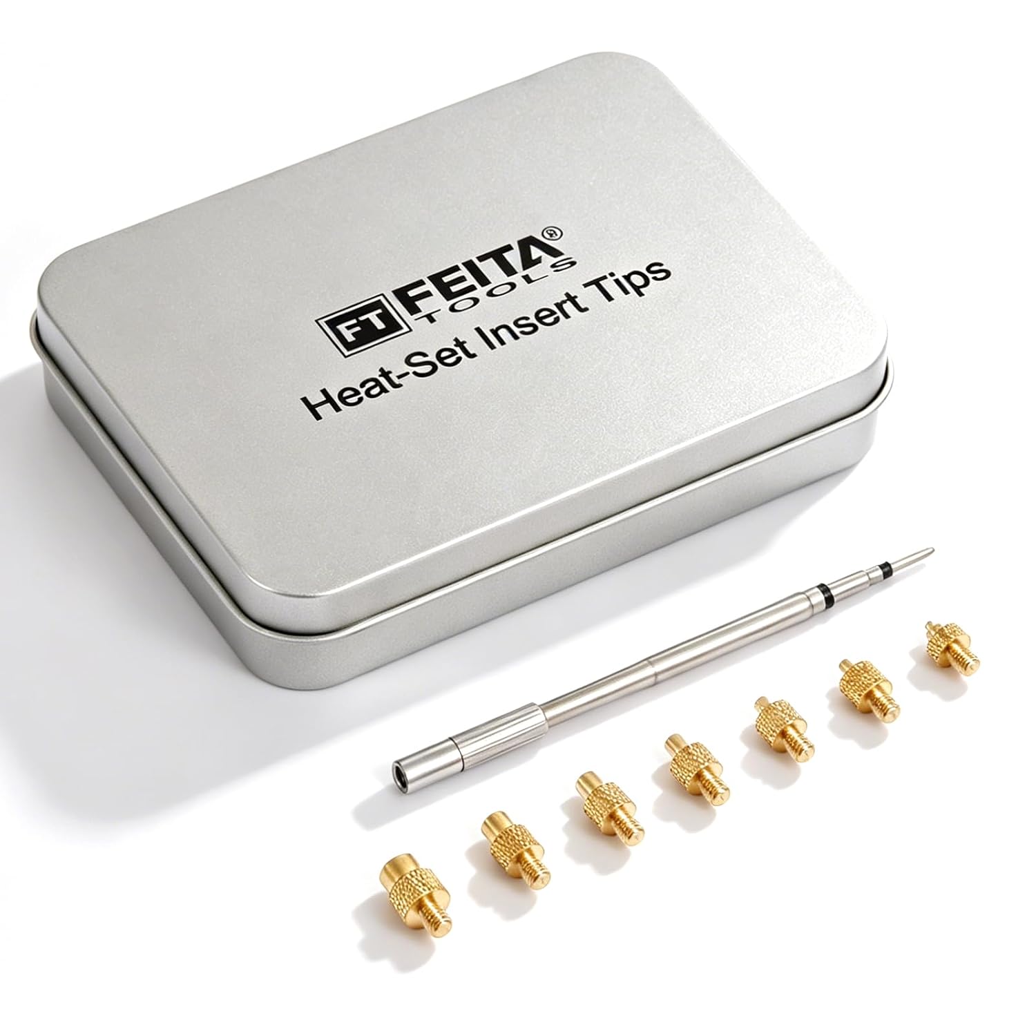 FEITA C245 Soldering Iron Tips Heat Set Insert Tool Kit, Threaded Brass Inserts M2 M2.5 M3 M4 M5 M6 M8 for 3D Printing & Plastic, Compatible with C245 Soldering Pen Stations, with Metal Storage Box