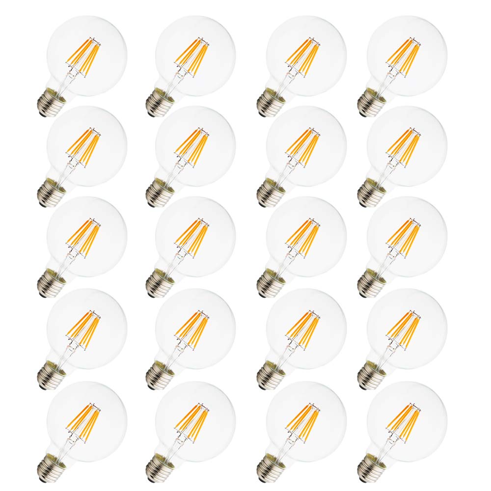 G80 Dimmable Bombilla LED Retro E27 / 6 Watt Bombilla Globo Decorativa Vintage Dimmable 2200K Jaula Ardilla Filamento Modelo Glass (φ80mm) Ideal para Nostalgia y Iluminación Retro (20 Piezas, 6W)