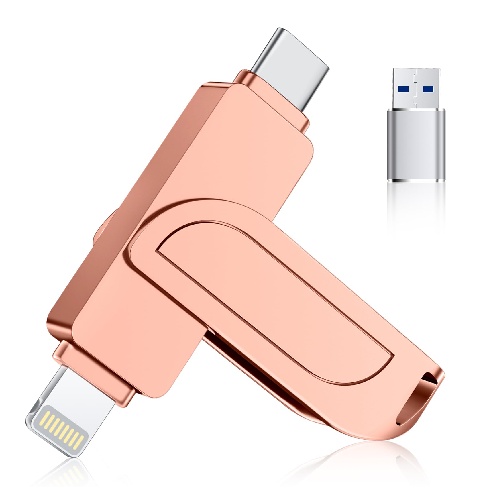 [Sin App] Gaulau Pendrive 512GB para iPhone,Memoria USB 3.0 Certificada Apple MFi Lightning,Memoria Externo USB C Foto Stick 3 en 1 para iPhone/iPad/Smartphone Android OTG/Mac/PC,Rosa
