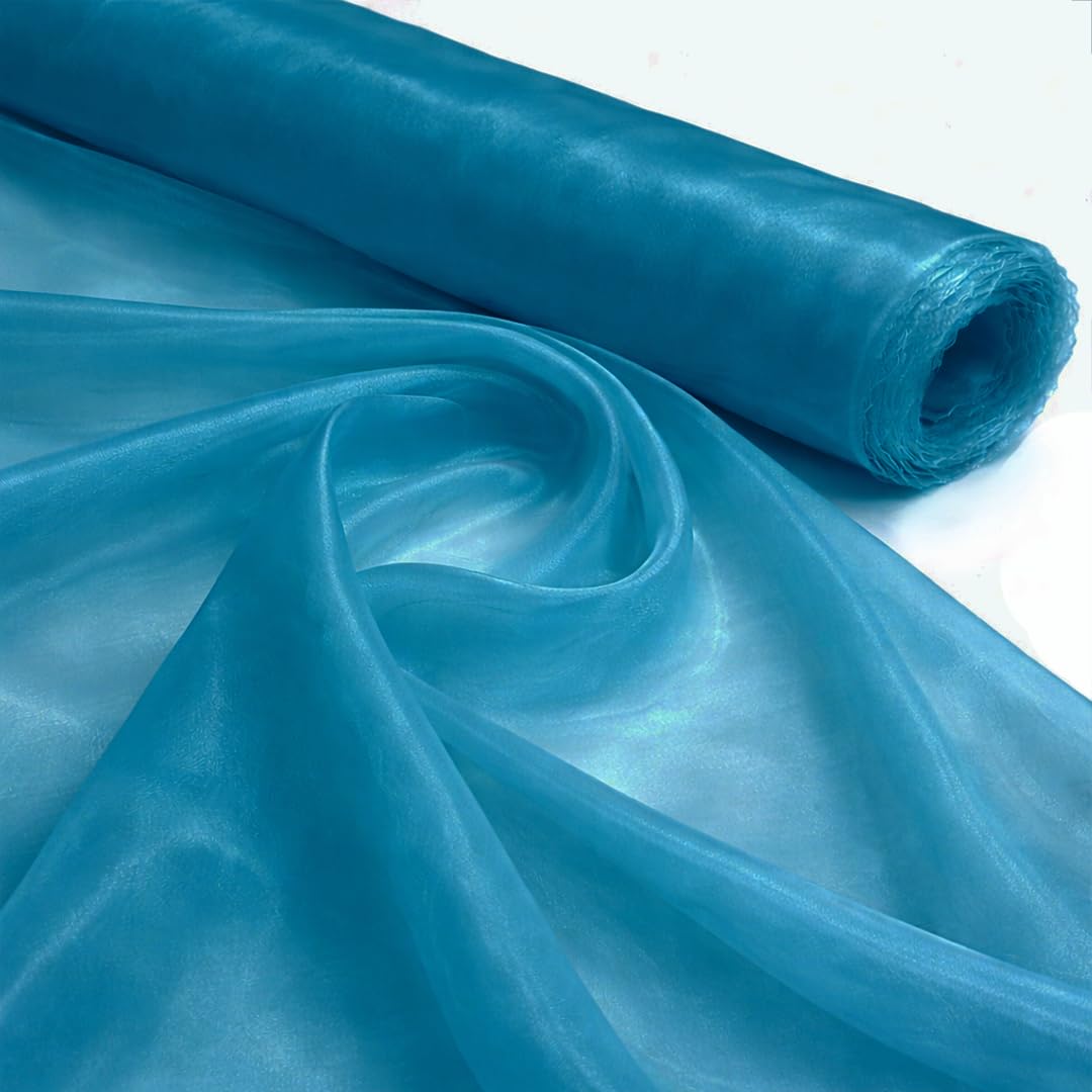 Turquoise 5 Meter Pack Plain Sheer Lightweight Organza Voile Drape Curtain, Wedding, Chair Sash Fabric 150cm Wide