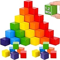 Vista 1 de Libima Juego de 100 bloques de construcción de madera de 1.2 pulgadas, juego de bloques de madera de arco iris, cubos cuadrados de madera coloridos