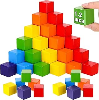 Libima 100 Pcs 1.2 Inch Wooden Building Blocks Stacking Game, Rainbow Wooden Blocks Set Square Colorful Wooden Cubes Counting Blocks Large Blocks Learning Educational Toys for Math Girls Boys