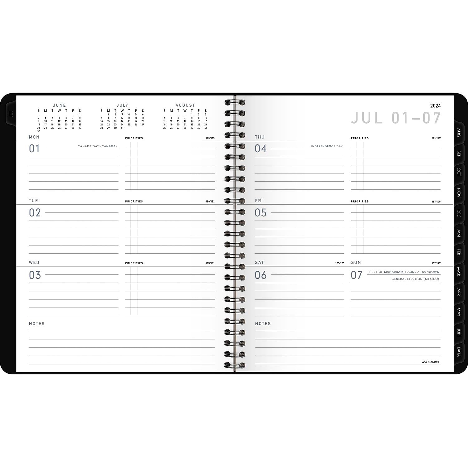 AT-A-GLANCE® 2024-2025 Agenda accademica settimanale/mensile media, 17,8 x 21,9 cm, nero, da luglio a giugno