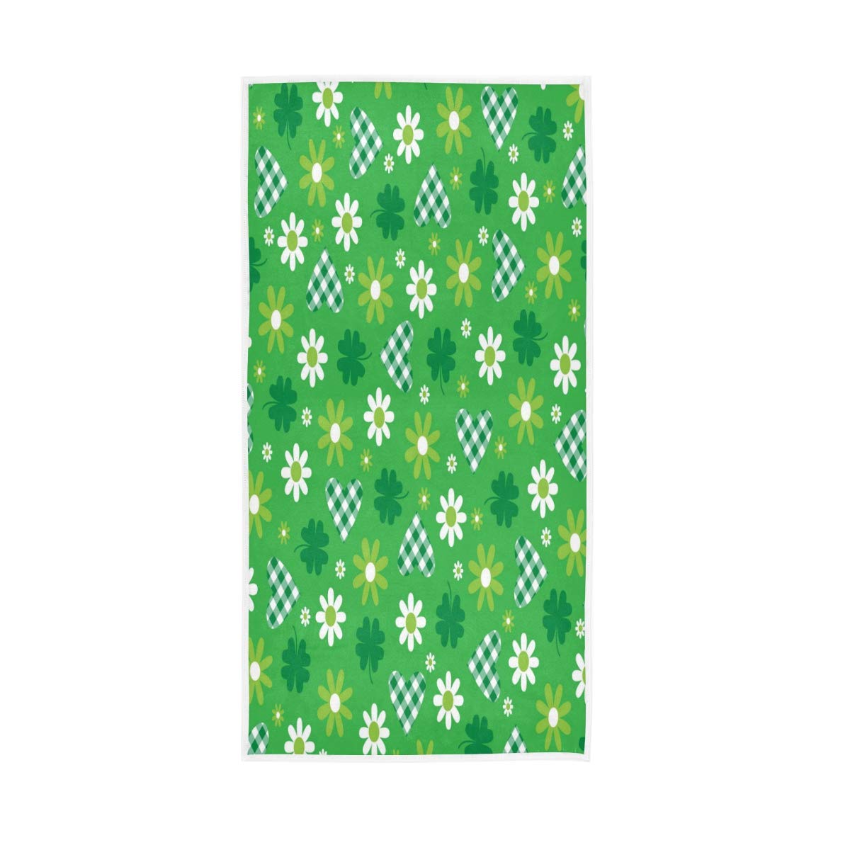 HUYGD Hand Towels Cotton Spring Summer Flowers Daisy Green Hearts Soft Towel Multipurpose Bathroom Beach Towel for Home Kitchen Swim Spa Gym, 30x15 inch