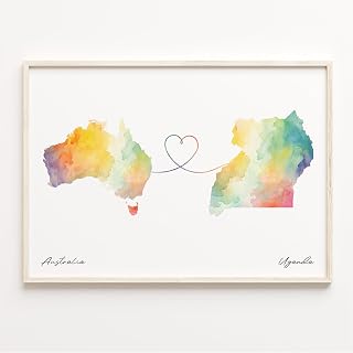 Australia to Uganda Print, Watercolor Poster, Turkmen Travel Wall Art, Farewell Journey