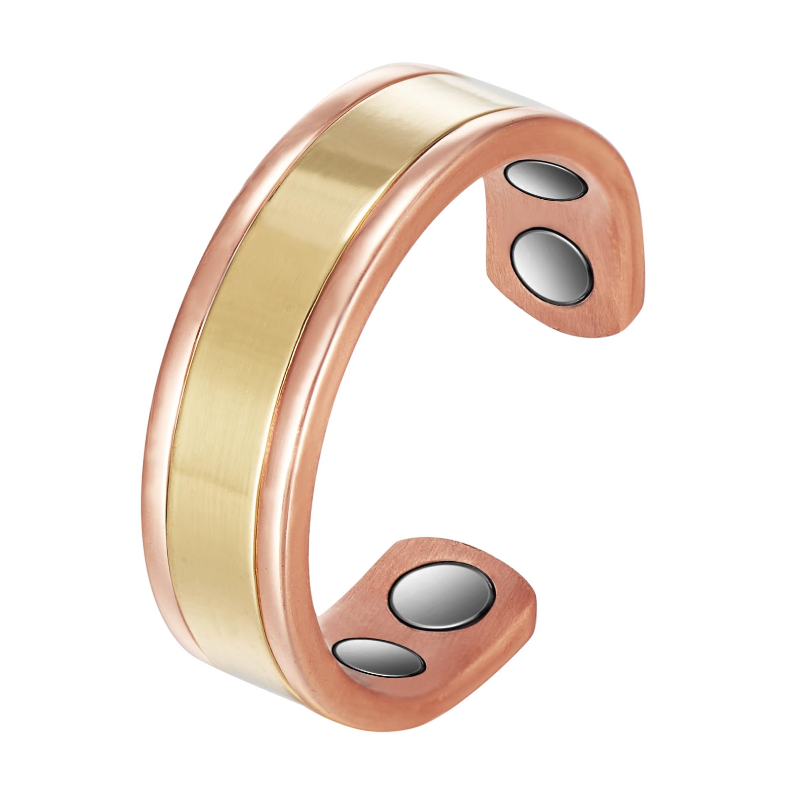 EnerCoppeX Anillo De Cobre Magnético Tricolor Trenzado 99.99 Anillo Magnético De Cobre Sólido Llevar 4 (3500 Gauss) Imanes Tamaño Ajustable Unisex (S