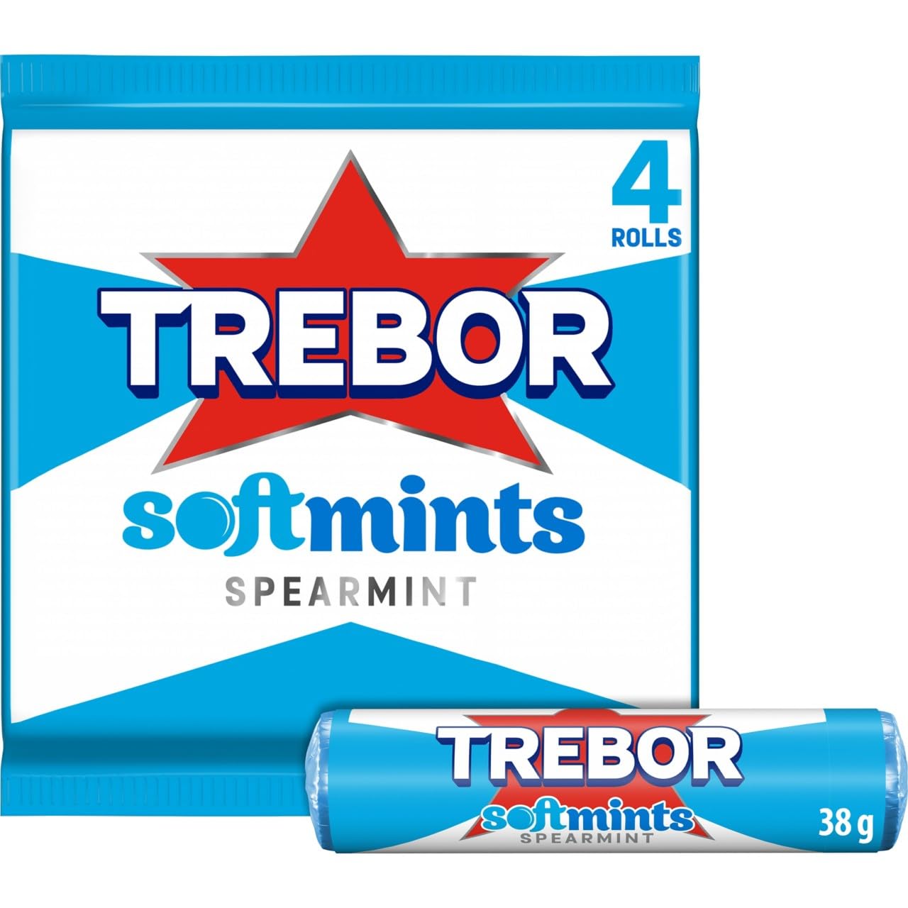 Trebor Softmints Spearmint Flavour Mint Sweets, 4 Pack Rolls, 152 g (Pack of 1)