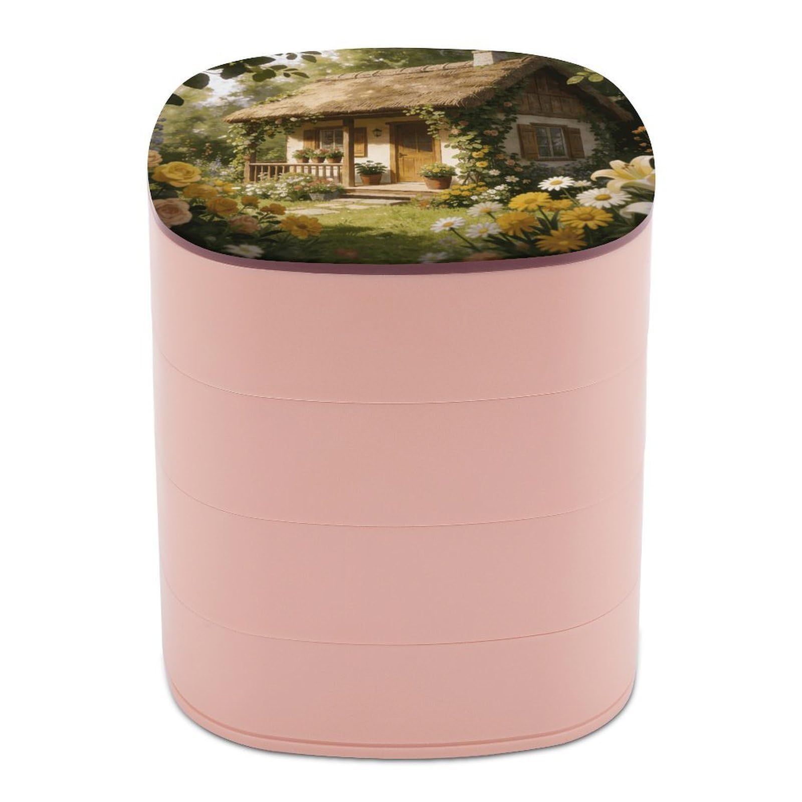 LZQPOEAS Flower And Plant House Jewelry Box Women Jewelry Organizer Travel Jewelry Case Cute Necklace Ring Storage Organizer 4-Layer Rotating Jewelry Tray Case with Mirror for Bracelets
