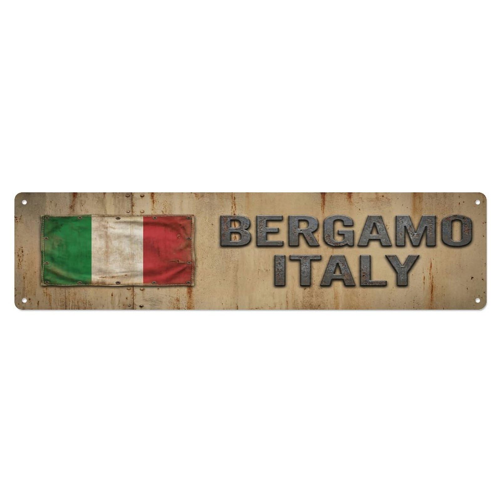 Vintage Bergamo Italy Flag Decor Rustic Travel Metal Tin Sign