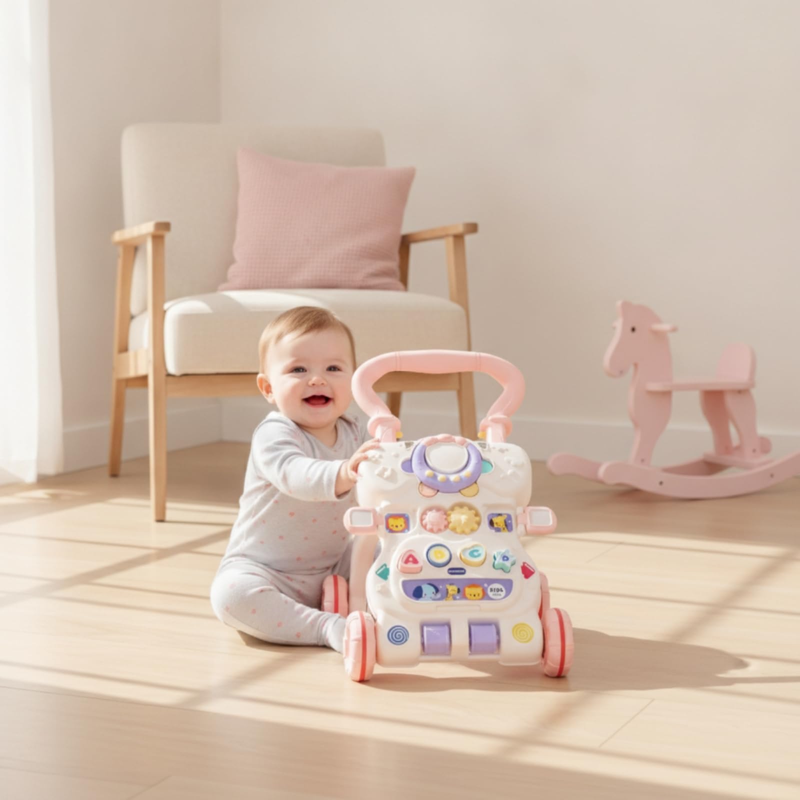 Soporte para Caminar Actividades Multifuncional Correpasillos con Ruedas Antivuelco Juguete para Casa, Pink Upgraded