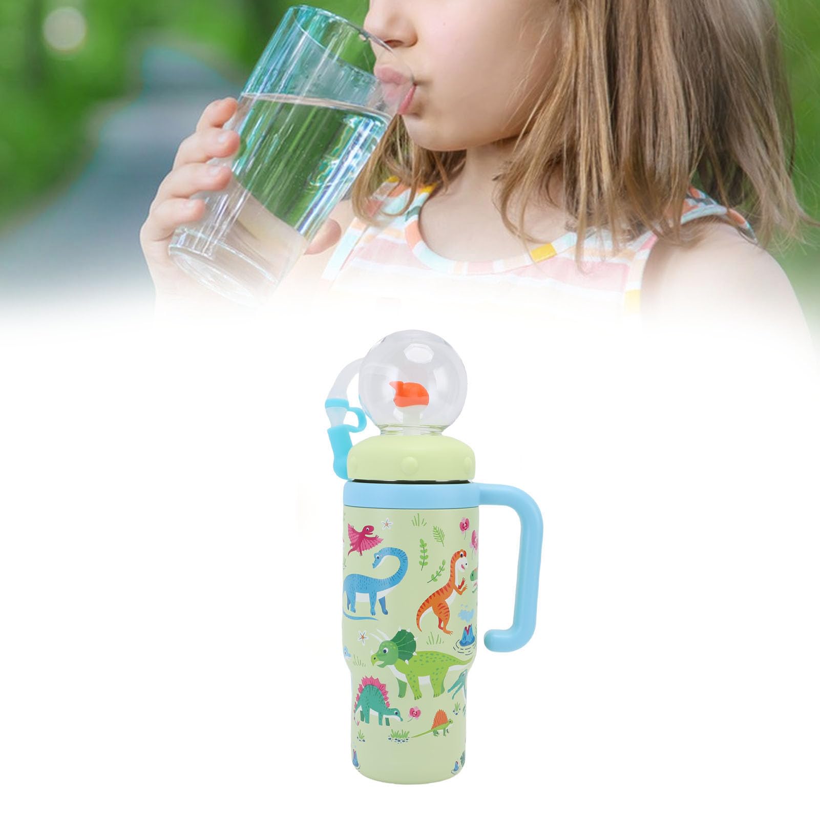 Cryfokt Wal-Brunnenbecher aus Edelstahl für, 710 Ml, Schnabeltasse mit Spritzwassergeschützter, Breiter Öffnung und Ergonomischem Griff für Kleinkinder (GREEN)