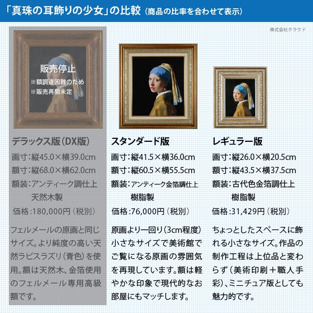 立体複製画】フェルメール 『真珠の耳飾りの少女』 額付き フェル