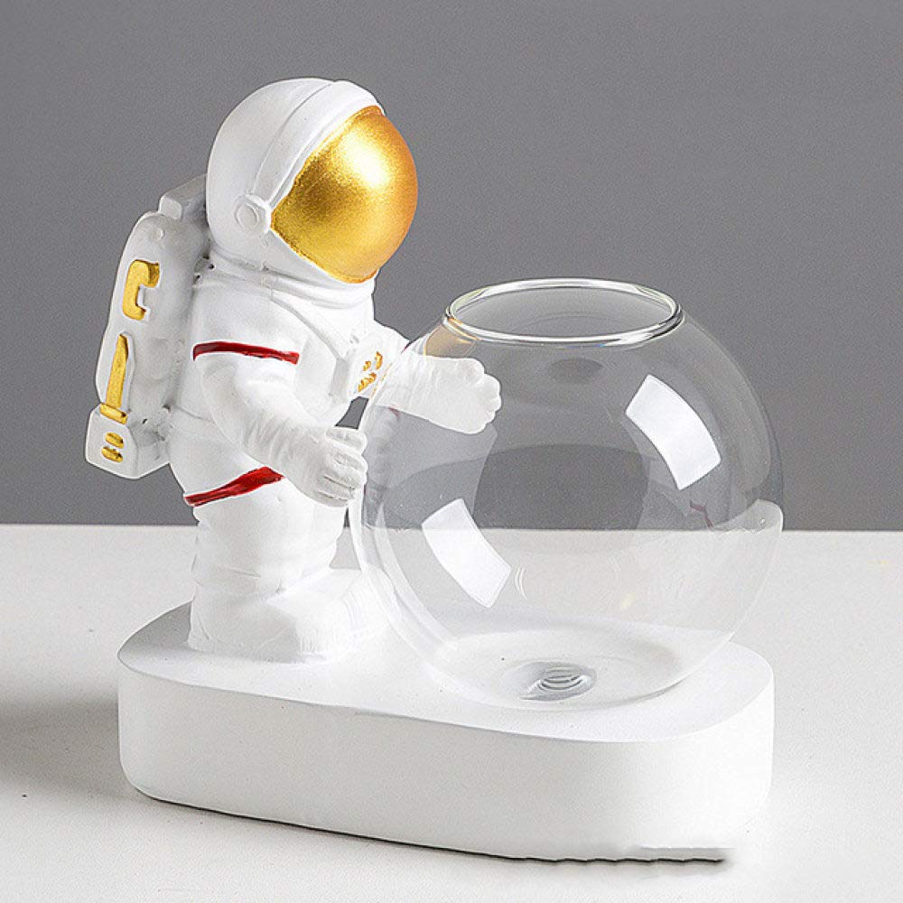 Vase en verre nordique astronaute or avec pot de fleur LED pour bureau
