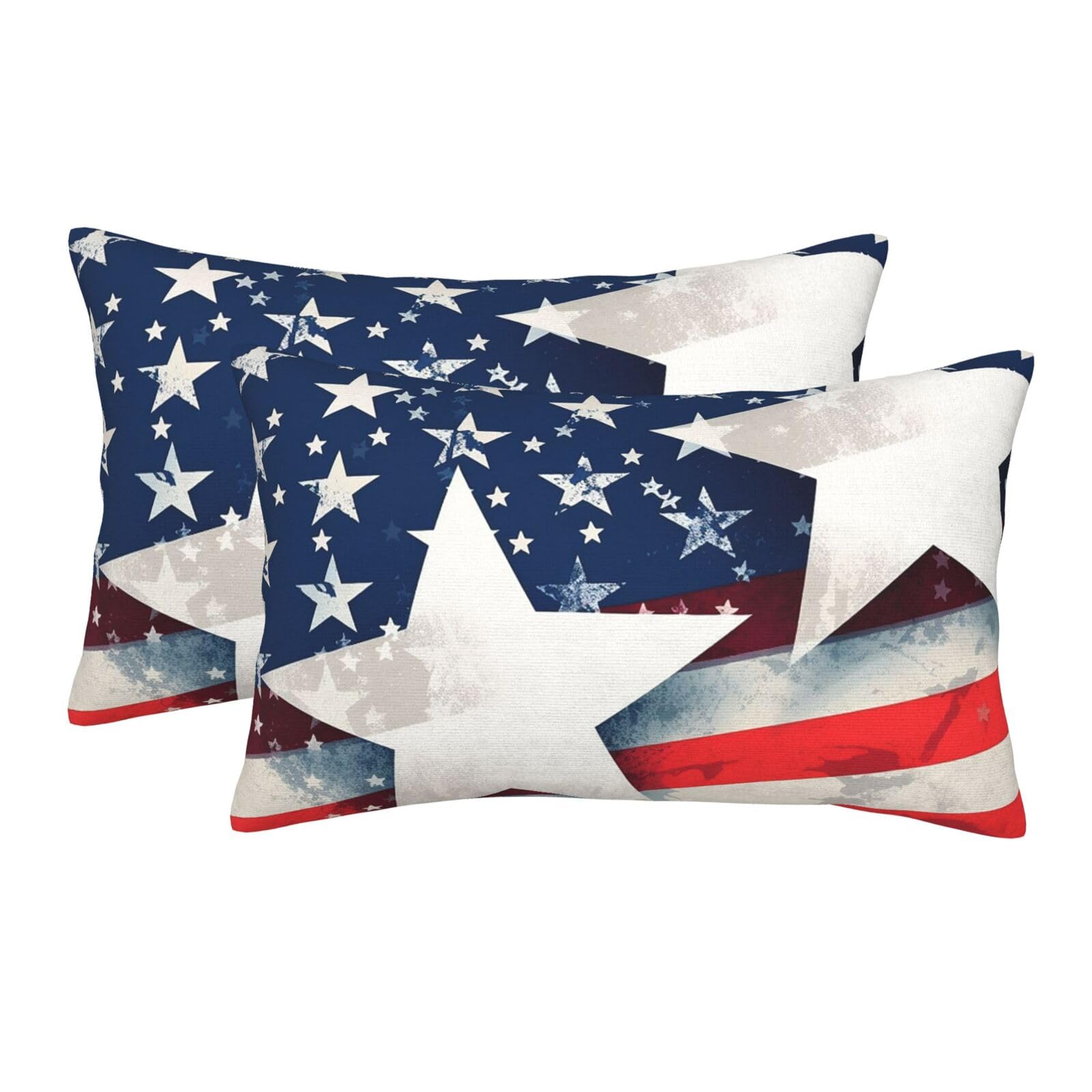 2 Pack Standard Size Pillow Cases for Hair and Skin Soft Breathable Pillow Case Covers with Hidden Zipper Stars and American Flag Pillowcase 20"x30" Pillow Cover for Sleeping Gift