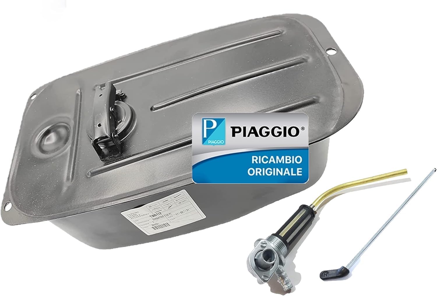 KIT SERBATOIO TANGA BENZINA CARBURANTE PER PIAGGIO VESPA 50 SPECIAL - VESPA 50 L - R - N - VESPA 125 - VESPA ET3 125 PRIMAVERA COMPLETO DI RUBINETTO E ASTA ORIGINALE.
