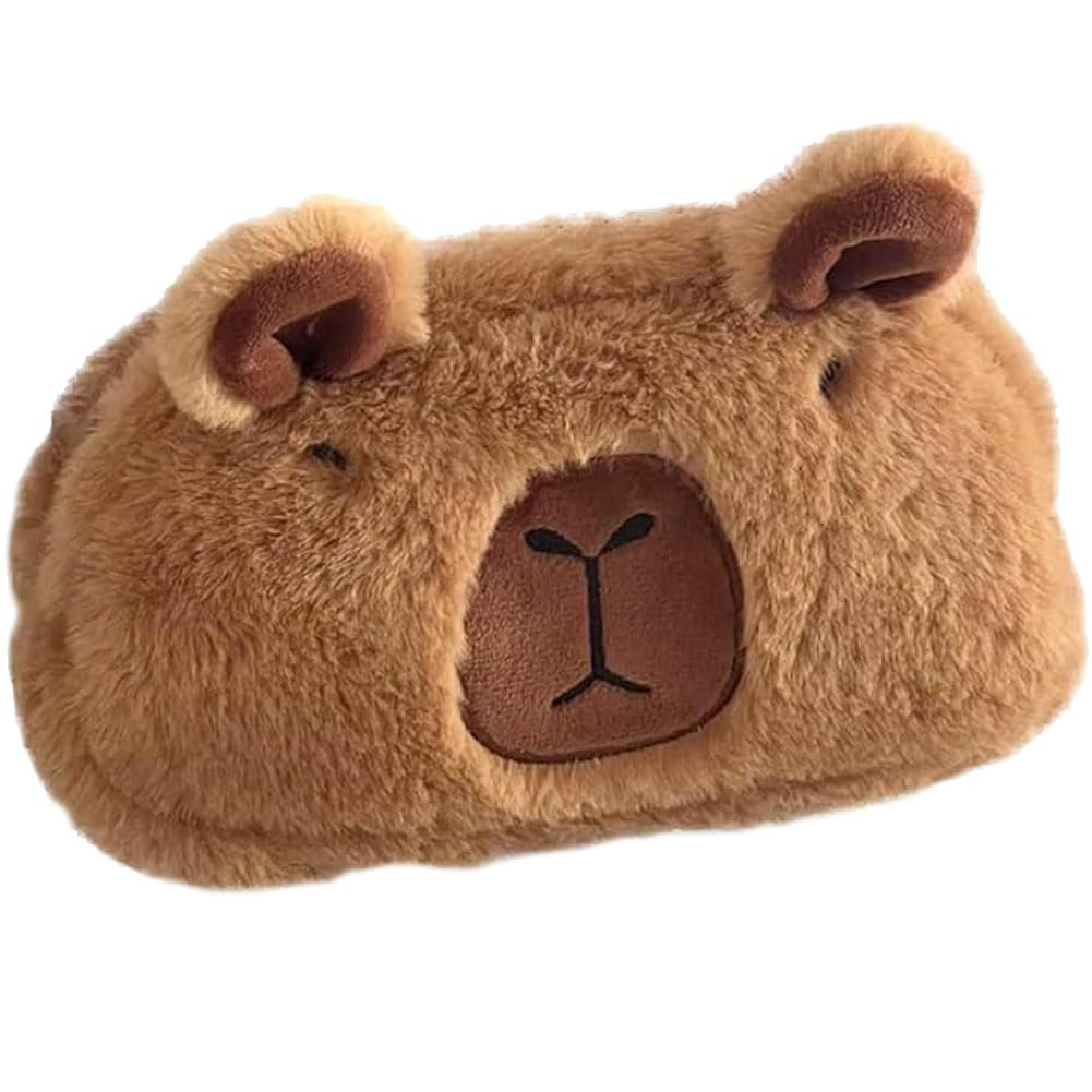 Capybara Animal Pencil Pouch, Plush Capybara Pen Bag, Cute Fluffy Plush Pencil Case, Kawaii Pencil Pouch with Zipper, Capybara Pencil Bag for Boys and Girls