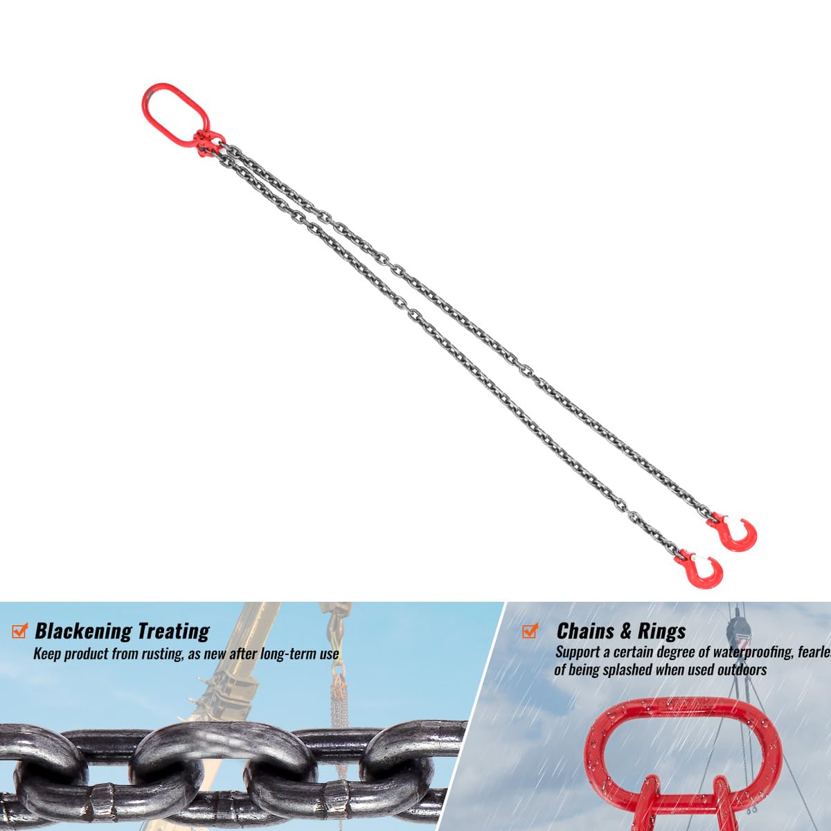 Cadena de Carga G80 MN 1.5 m 2 hebras 3T/6614LBS Eslinga de Elevación
