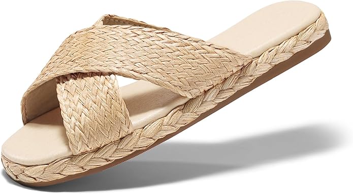 Beige woven slide sandals for women summer fashion