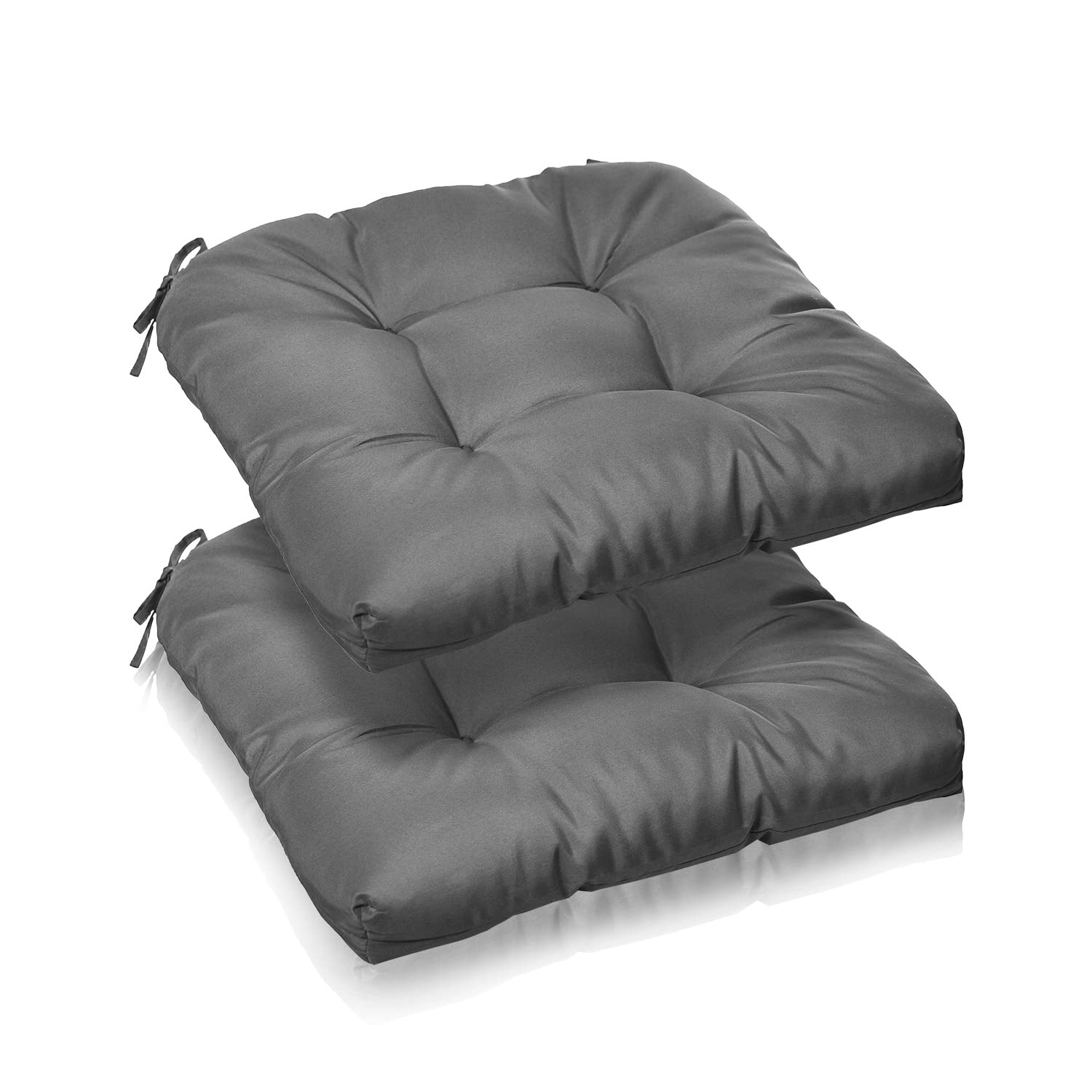 Outdoor Chair Cushion, Tufted Water-Repellent Patio Seat Cushions with Non-Slip Ties, 20”x20”x4”, Grey