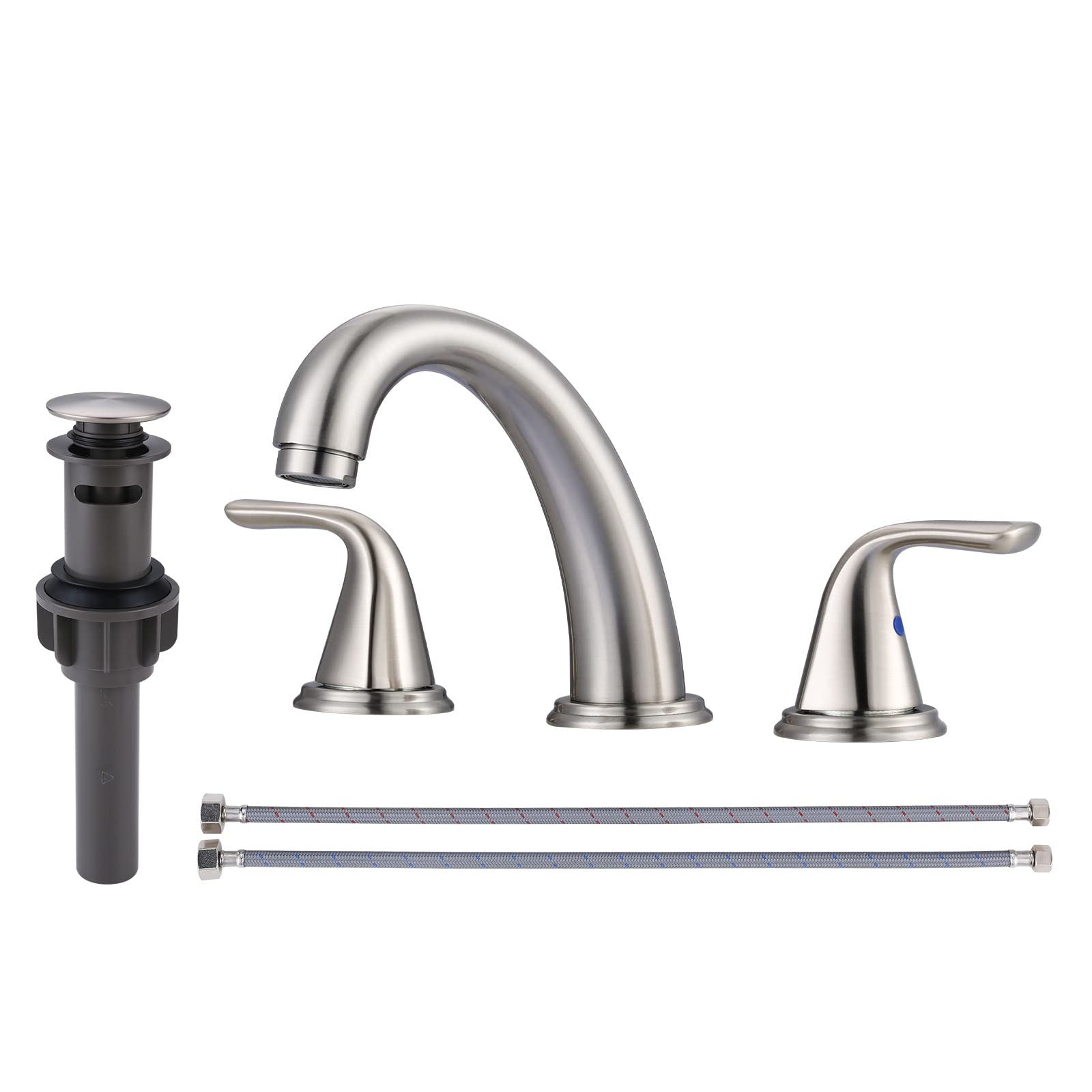 Bathroom Sink Faucet 3 Holes Brushed Nickel, ALEASHA Widespread Bathroom Faucet, Bathroom Sink Faucet 3 Holes, Pop Up Drain with Overflow for RV Restroom Vanity Camper