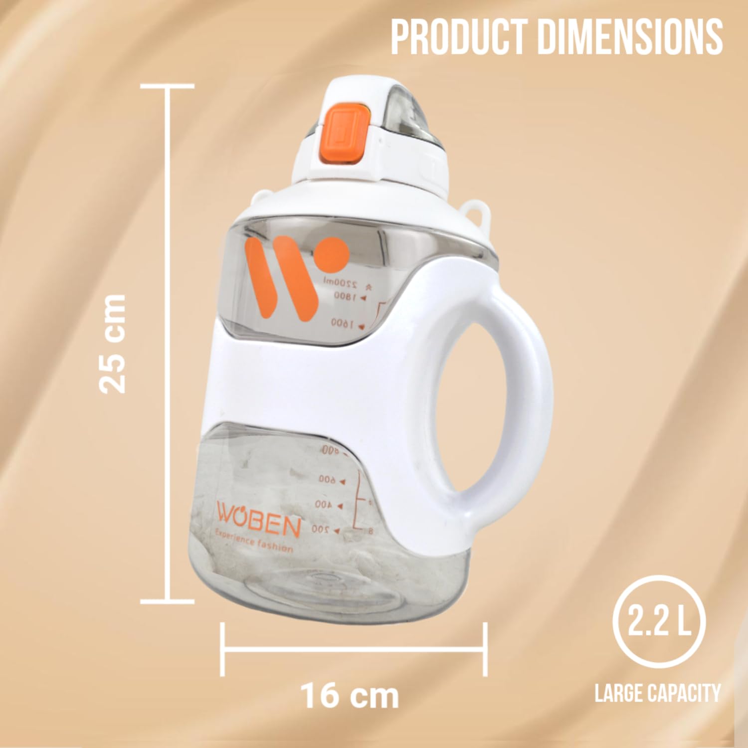 RIANZ Polypropylene Big Water Bottle Sipper Shaker with Handle Leak-Proof BPA Free Reusable Gym Sports Outdoor Large 2.2 L Capacity Water Jug - 1 Gallon Bottle (White) 4