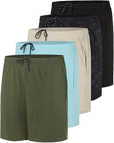 Real Essentials Paquete de 5 pantalones cortos de 5 pulgadas de entrepierna para correr con tecnología Dry-Fit para hombre - Con bolsillos y cordón