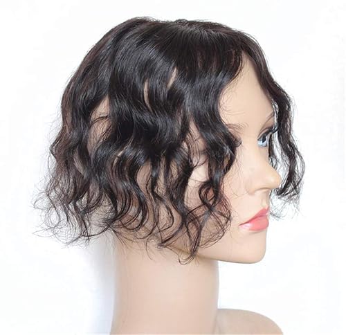 Toppers de cabello humano mono de 2.8x3.9 in para mujer, peluca rizada con clip para cabello fino (10 pulgadas, negro apagado)