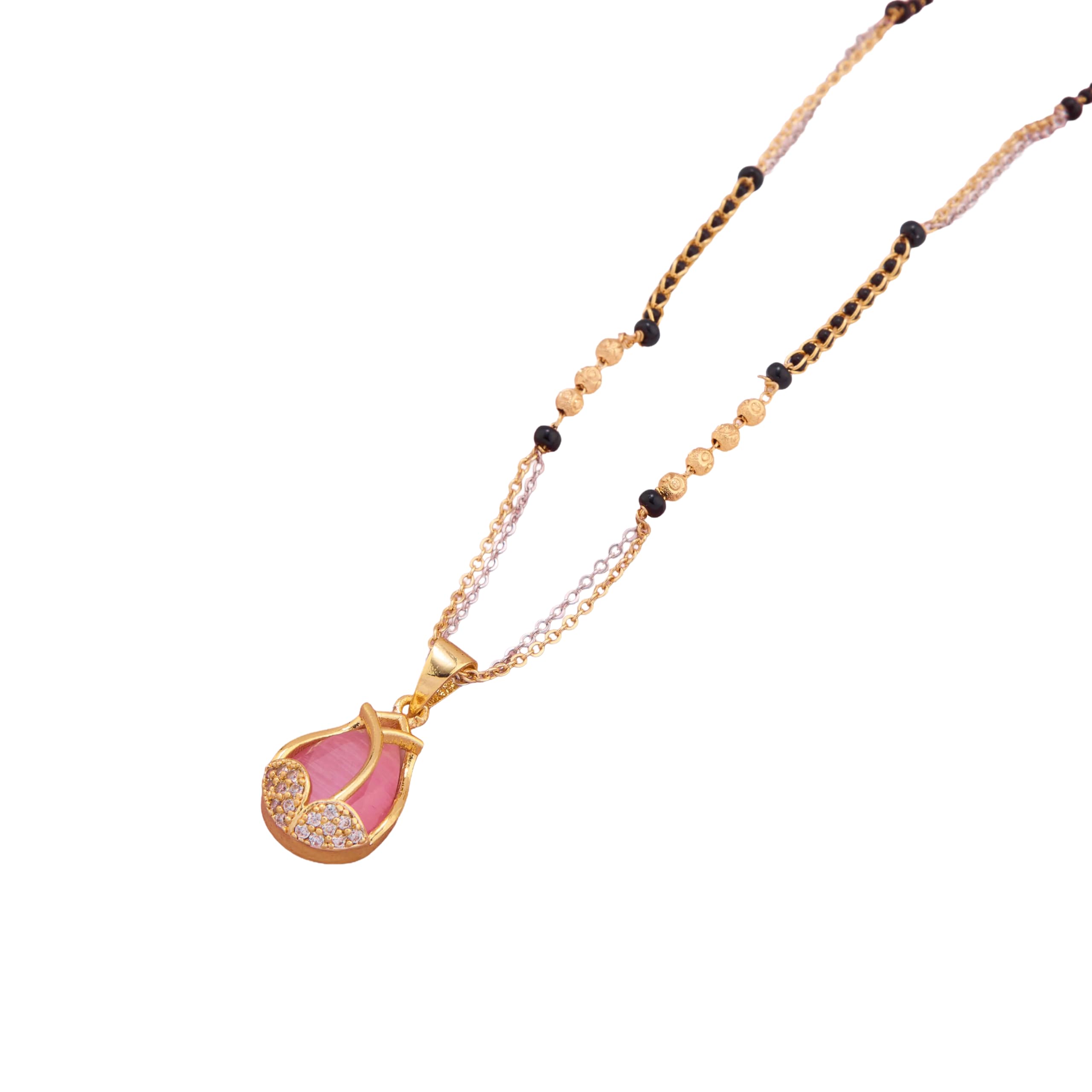 Beautiful Imitation Mangalsutra with Pink Stone and Diamond Accents-image-48