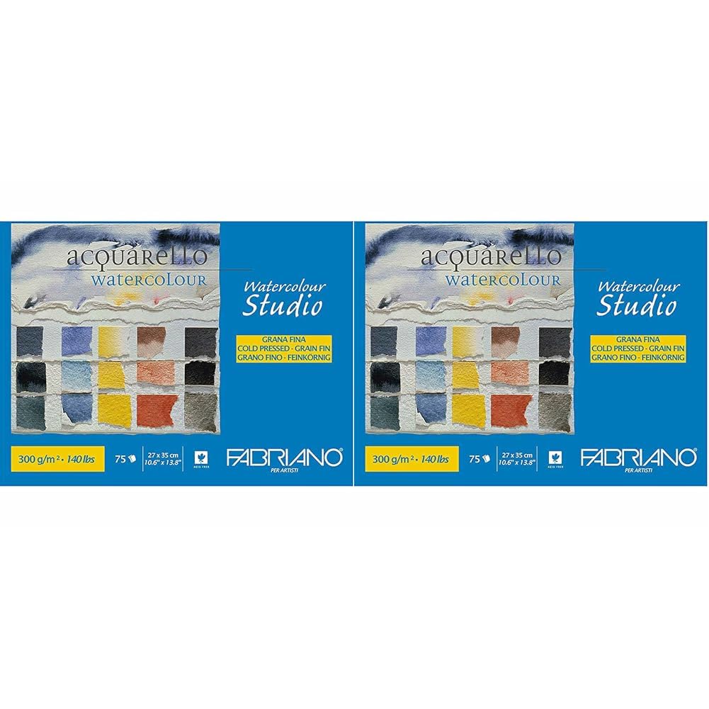 Honsell 75302735 - Fabriano Watercolour Aquarellkarton Jumboblock kopfgeleimt, 300 g/m², 27 x 35 cm, 75 Blatt, naturweiß, Feinkorn, säurefrei, samtartige Oberfläche (Packung mit 2)
