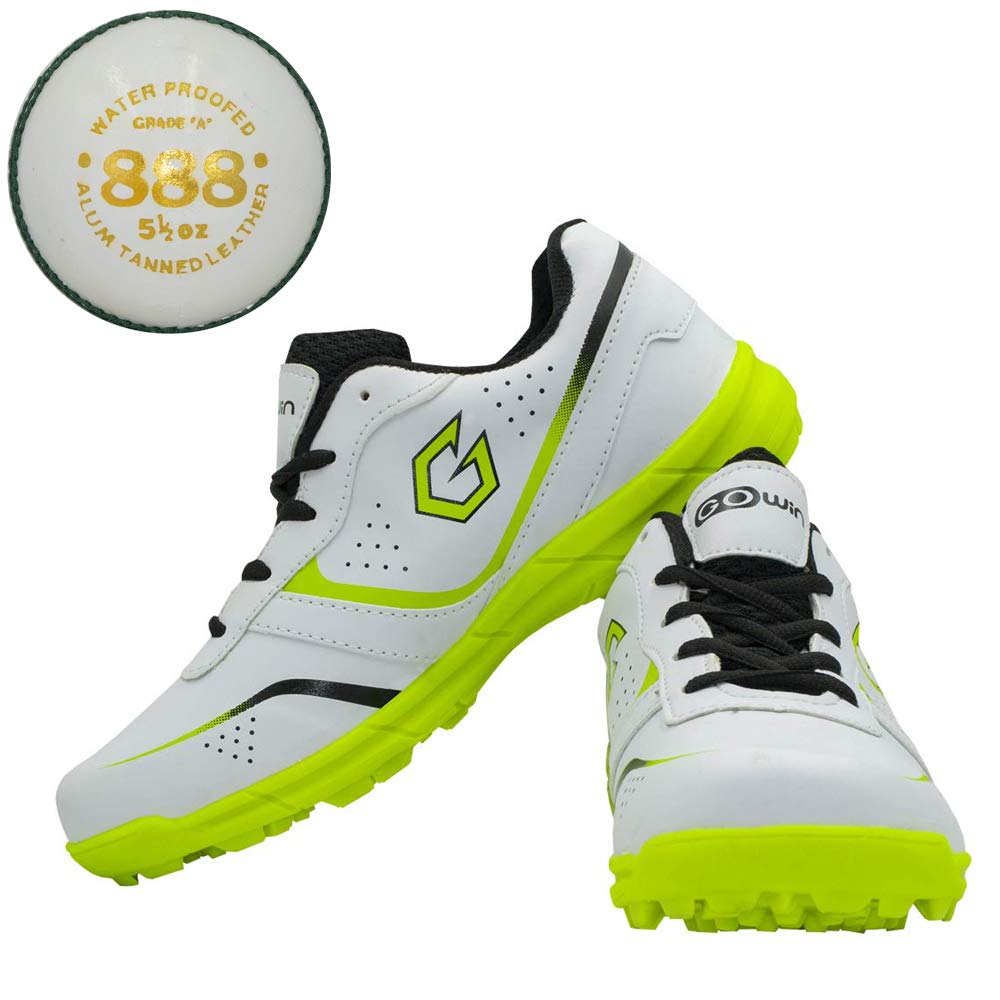 Academy White/Green Cricket Shoes Size-1 with TR-888-W Cricket Leather Ball Alum Tanned White-image-35