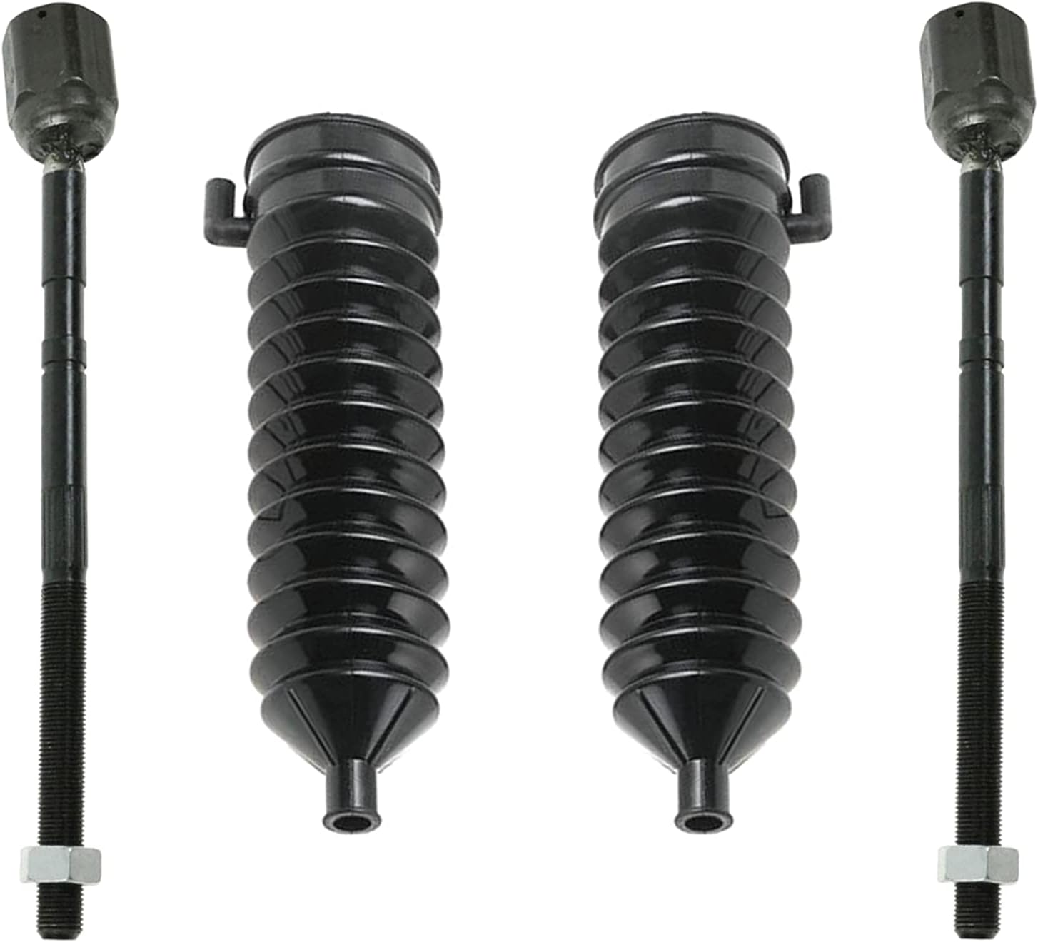 4 Pc Front Steering Kit Inner Tie Rod Ends with Rack and Pinion Bellow Boots