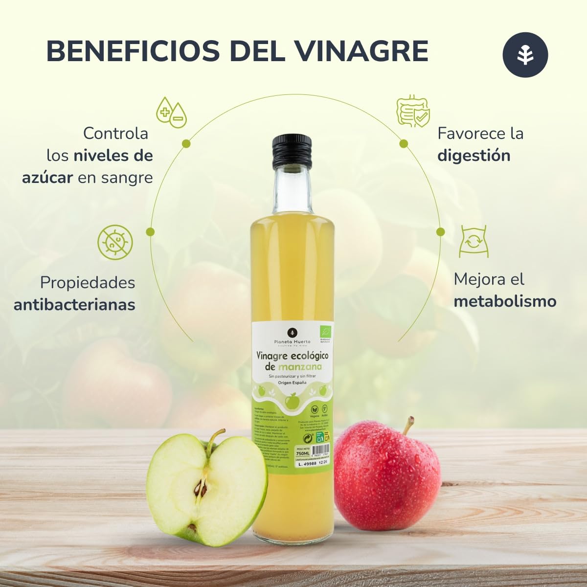 Planète potager | Lot de 3 vinaigre de pomme bio non filtré 750 ml – Vinaigre de pomme 100 % naturel, riche en enzymes et probiotiques pour améliorer la digestion et la santé générale