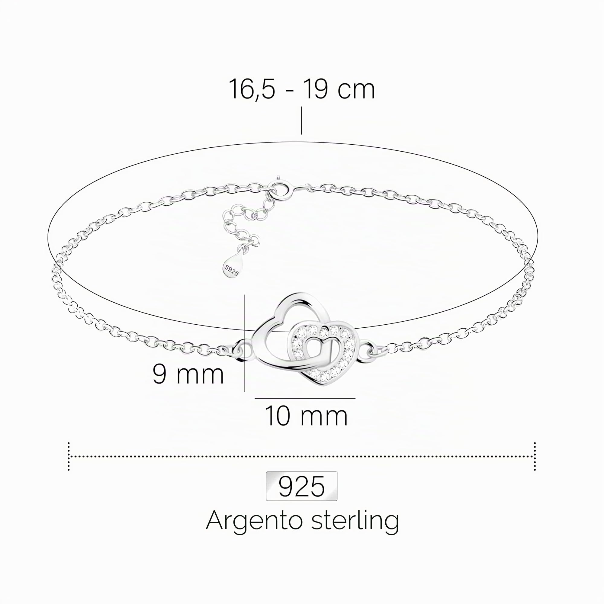 Sofia Milani - Bracciale da donna in argento 925 – con zirconi – doppio ciondolo a forma di cuore – B0396