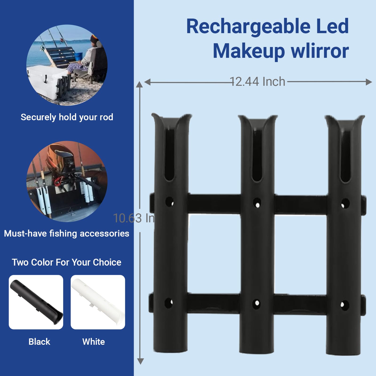 Fishing Rod Holders with Screws Plastic Tube Pole Holders Bracket for Boat Kayak Garage Cooler Trailer Portable (Black-3 Pole)