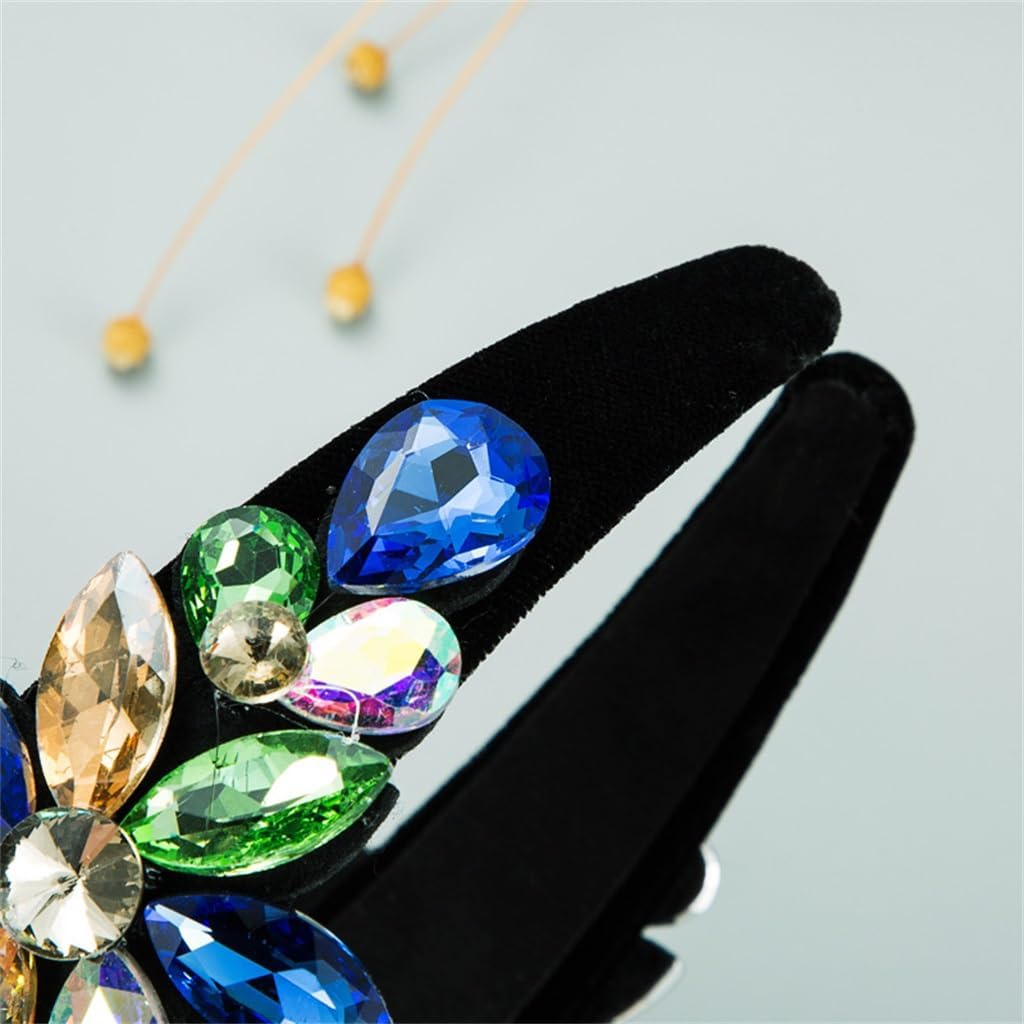 Baroque Velvet Colorful Diamond Floral Hair Bands Exaggerated Walking Accessories