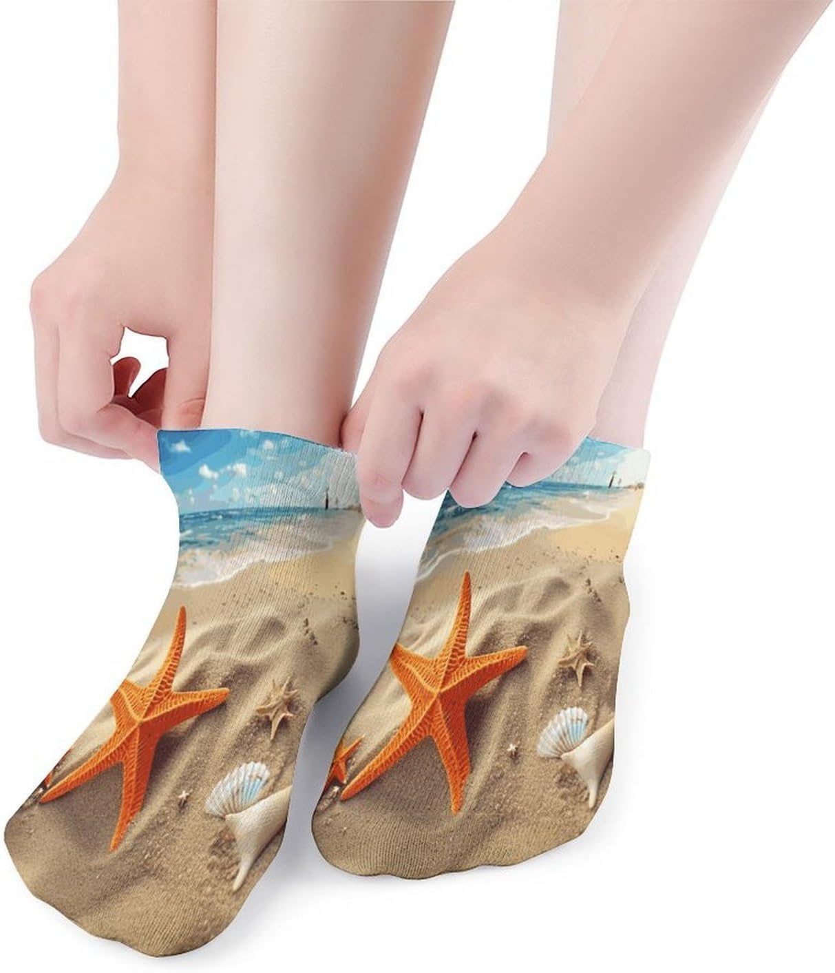 Sea Beach Starfish Ankle Socks for Men Women 5 Pairs | Comfortable Casual Low Cut Socks, Lightweight No Show Breathable Athletic Socks, Soft Mini Crew Socks for All Seasons