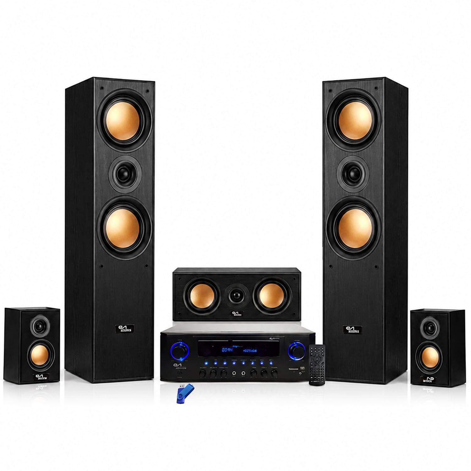 Evidence Acoustics Pack Home Cinéma 5.1 850W Bluetooth Colonnes Ampli USB Karaoké Noir + Clé USB 32 Go
