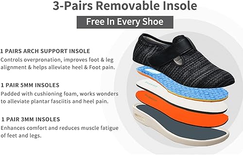 Miniatura 3 de Zapatos diabéticos para mujer de ancho ancho ancho con cierre ajustable ligeros transpirables para edema diabético fascitis plantar juanetes