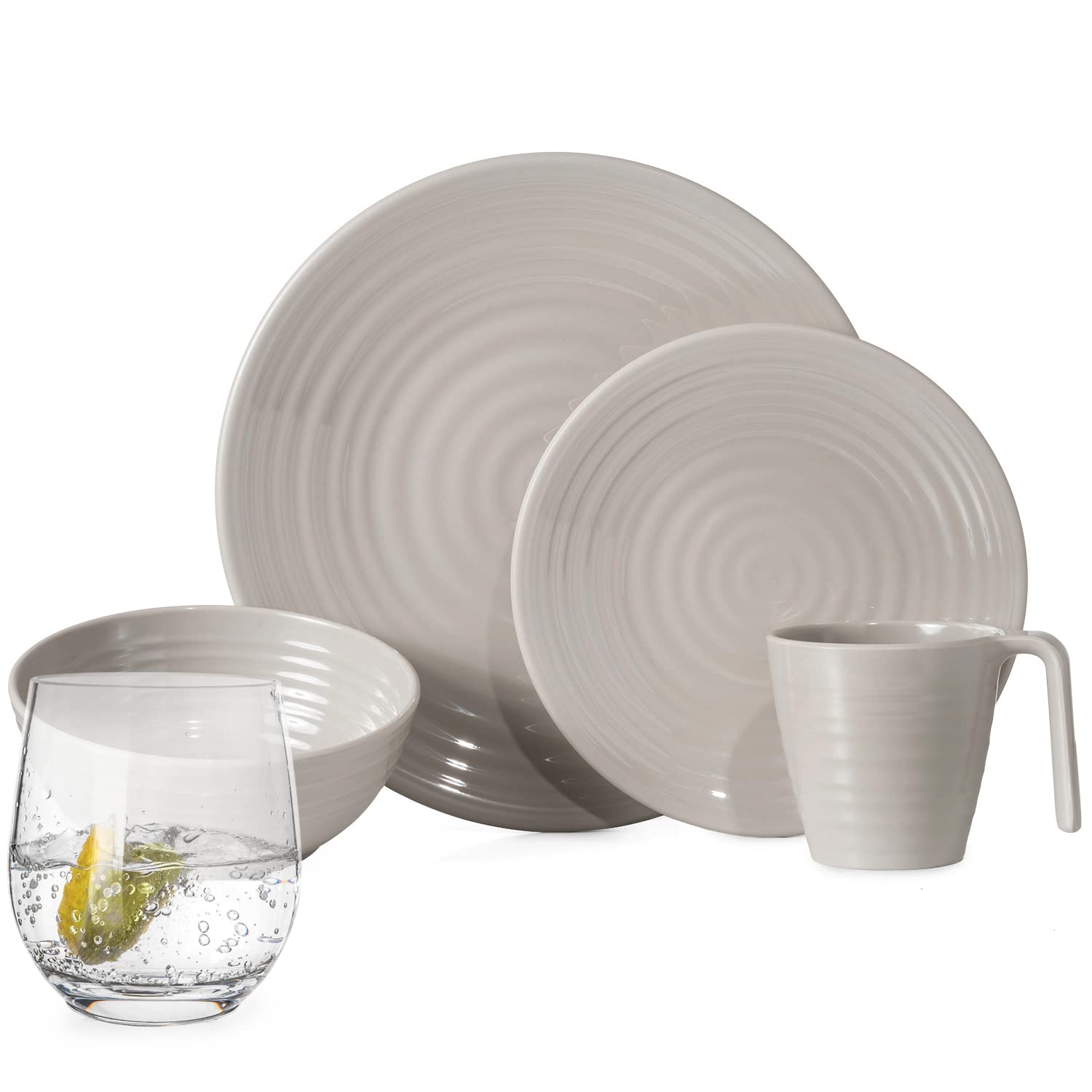Juego de vajilla de melamina para camping para 4 personas, café, 16 piezas + vasos de agua Tiamo, vajilla de picnic, barbacoa