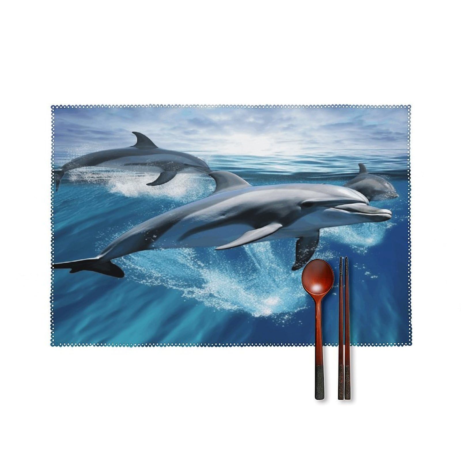 Dolphins Placemat Set of 6,Thickened Non-Slip Place Mats Heat Resistant Reversible Table Mats Resistant Washable Place Mat for Kitchen Dining Table Decoration Indoor