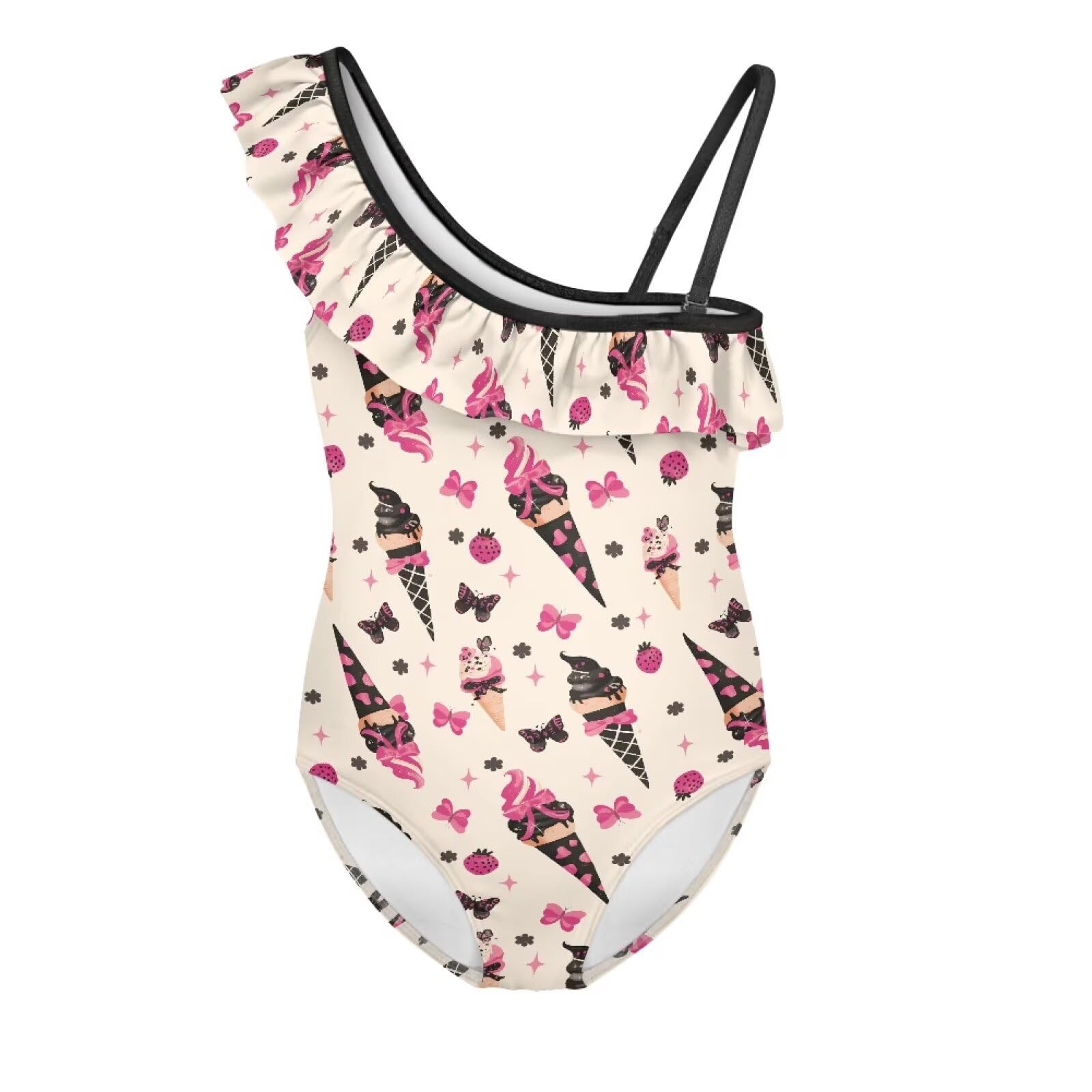 Girls One Piece Bathing Suit,Slim-Fit Ruffle Strap Swimsuit with Adjustable Strap Quick Dry Summer Beach Swim Suit