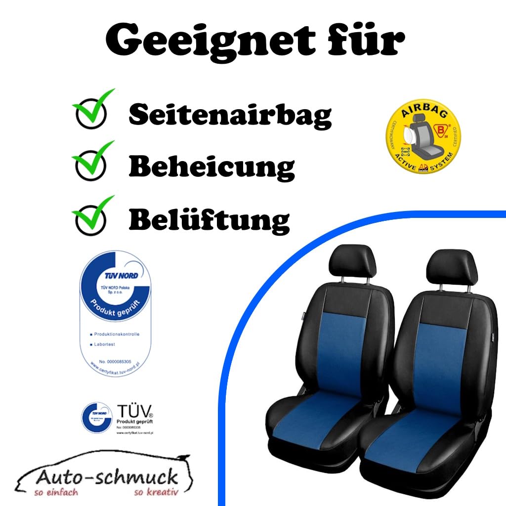 VORDERSITZE 2er Set Sitzbezüge Schonbezüge Sitzschoner Velour + Strickpolster oder Öko-Leder + künstliches Wildleder ®Auto-schmuck (Comfort blau)