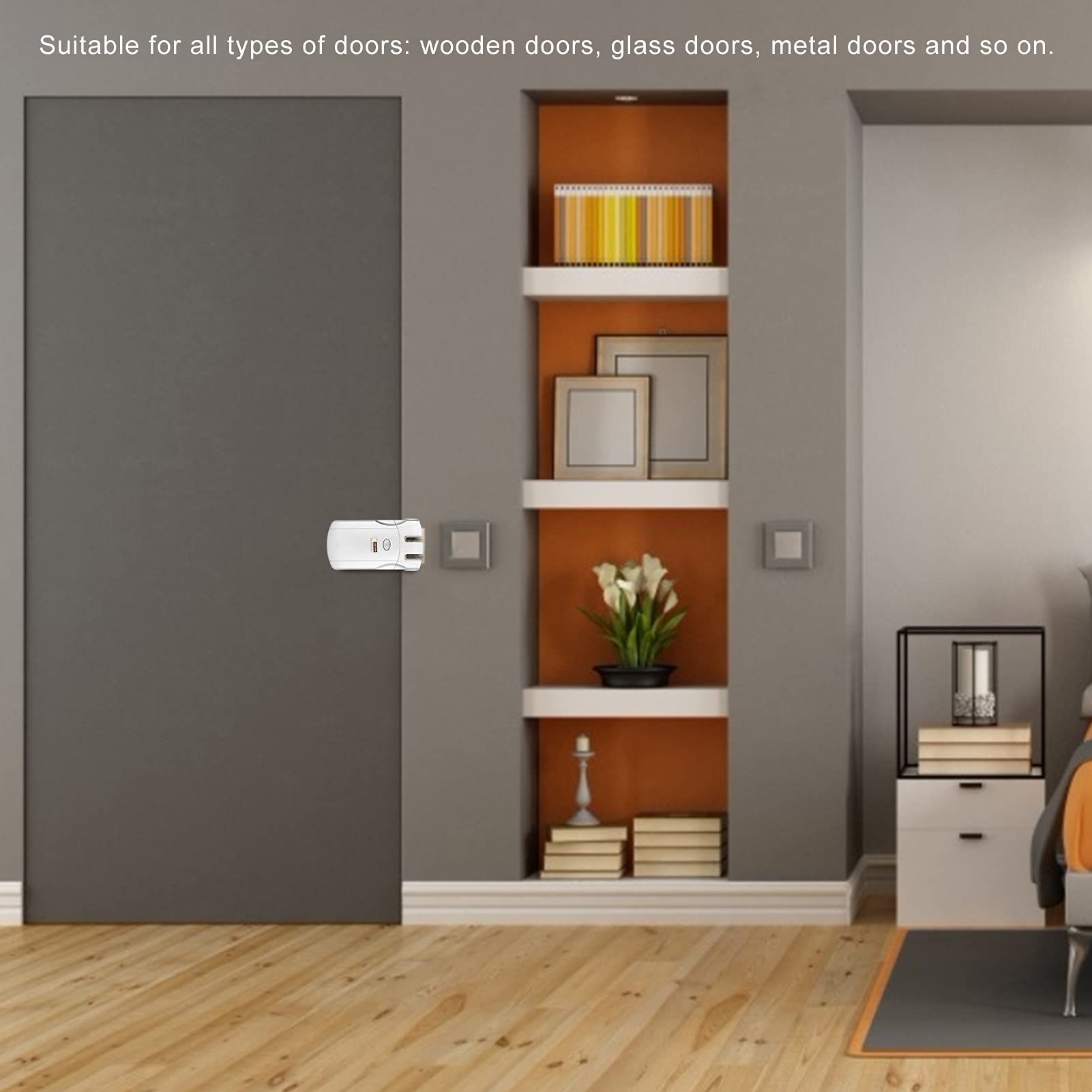 Intelligentes Bluetooth-Fernbedienungsschloss für Heimsicherheitssystem, Unsichtbares Diebstahlschutzgerät für, Anwendbar für Holz-/Glas-/Metalltüren, Zinklegierung, 1 Schloss + 4